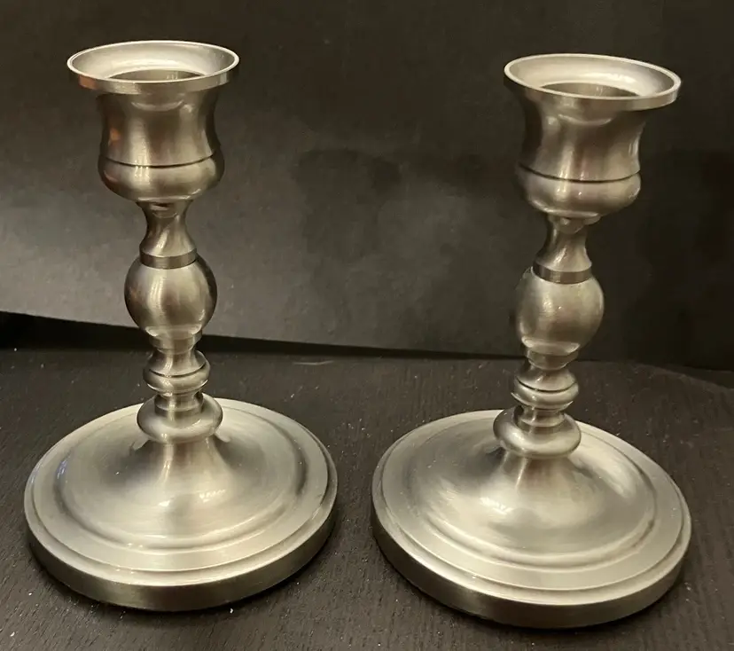 Pair Baldwin Pewter 4 3/4” tall Candle Holders Candlesticks Marked