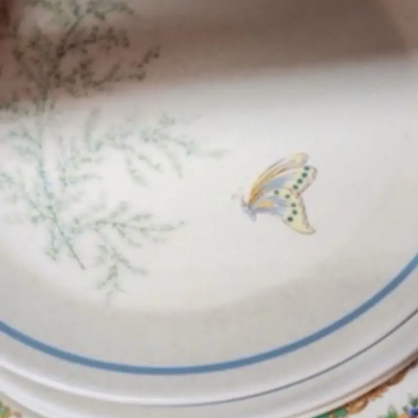 Vintage 4pc Plate Set Bug Butterfly & Fern “Fancy Free” Pattern Temper-ware By Lenox USA 1977-1987