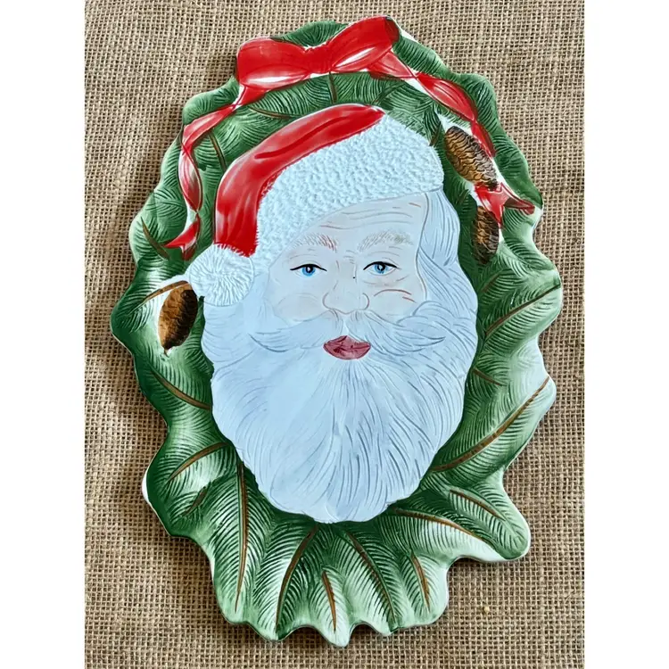 Italian Pottery Santa Claus Trivet Wall Hanging Ceramic Christmas Jolly Holiday