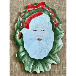 Italian Pottery Santa Claus Trivet Wall Hanging Ceramic Christmas Jolly Holiday