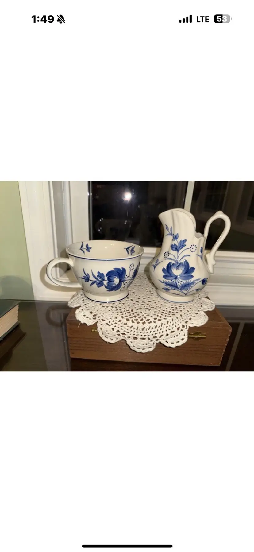 Set of Vintage Blue/white Pitcher/lg cup By Sadek Winterthur; Blue Floral;andrea