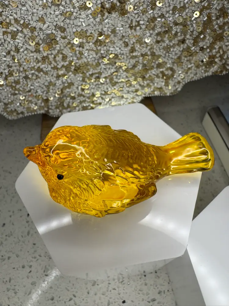 One Mini Amber Crystal Bird Figurine - 3'' inches