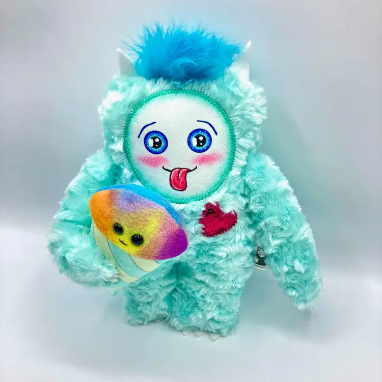 Yeti Sweetheart Handmade Plushie Monster Doll with Snowcone, Soft Faux Fur Stuffed Toy