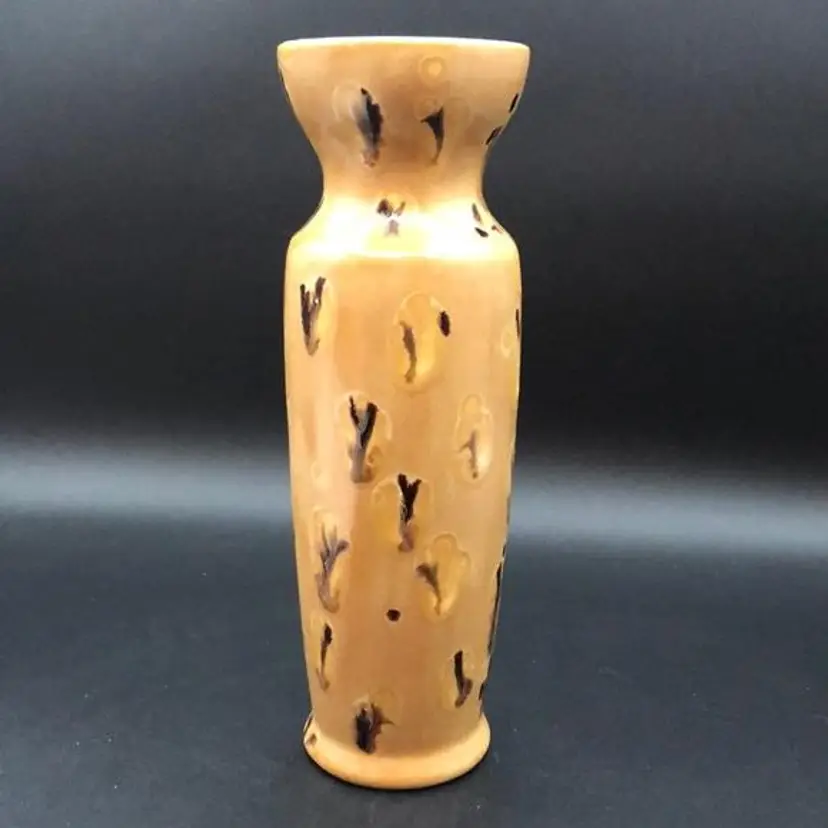 Art Pottery Project Vase Beige Brown Gold Crystalline Look Marked ETR on Bottom