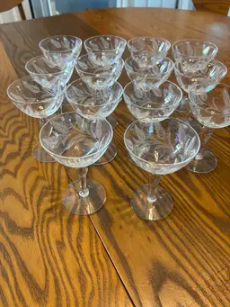Vintage Crystal Champagne Glasses Etched 14