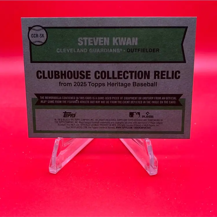 Steven Kwan 2025 Topps Heritage Clubhouse Collection Relic Cleveland Guardians