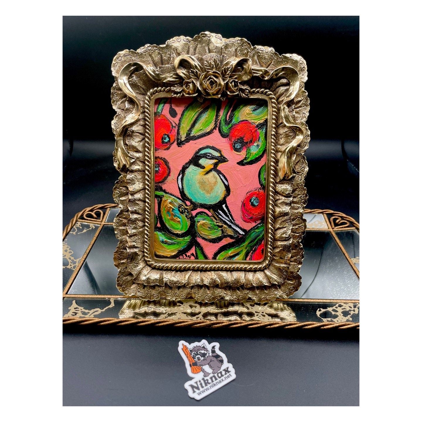 Rosemary Bird作 アボリジニアート Rosemary Bird作 アボリジニアート Warbler and Roses, Katsushika