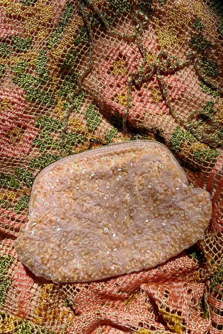 80's Pale Pink Bead & Sequin Mini Evening Bag