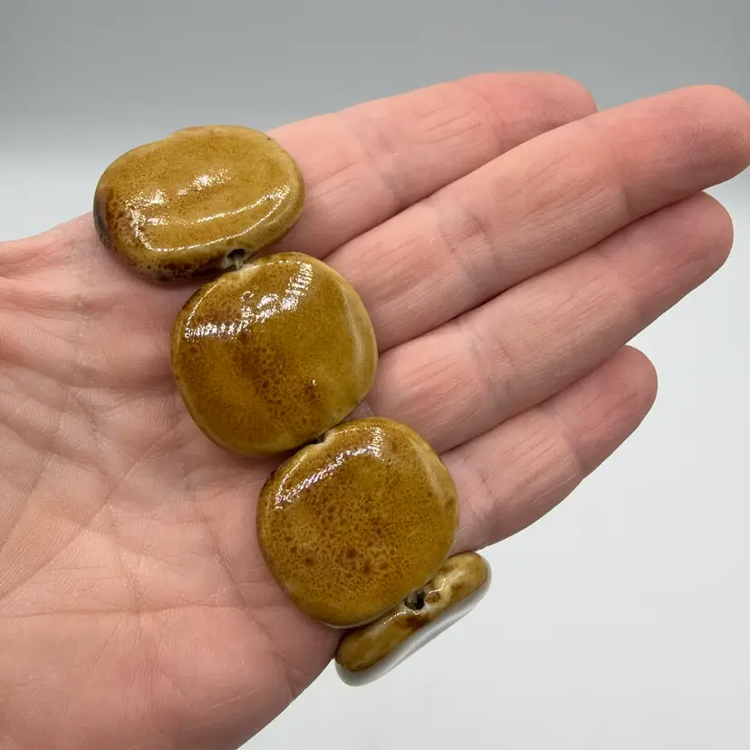 Natural Speckled Ceramic Or Pottery Bead  Bracelet 1 1/4” Wide