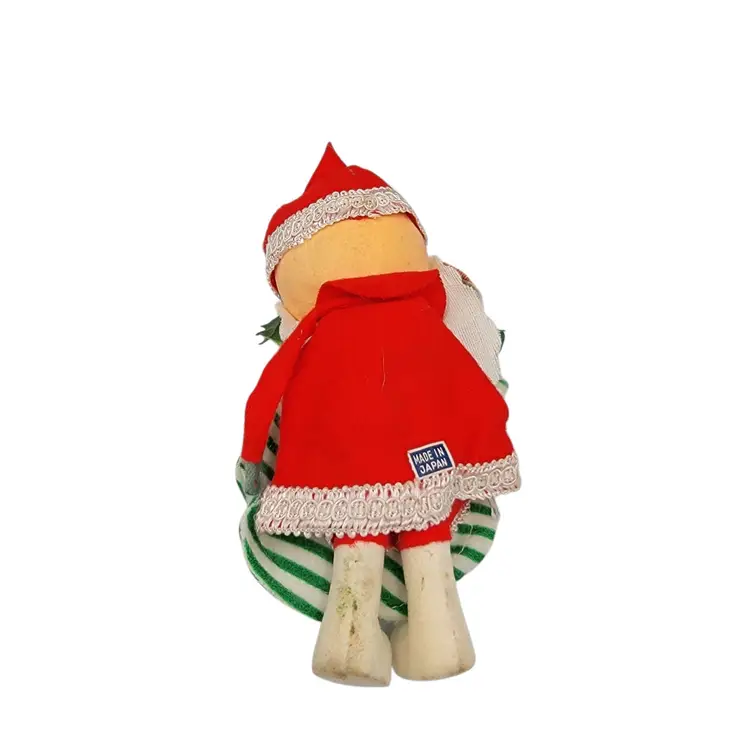 Vintage Japan Santa Claus Christmas Figurine With Green Striped Sack