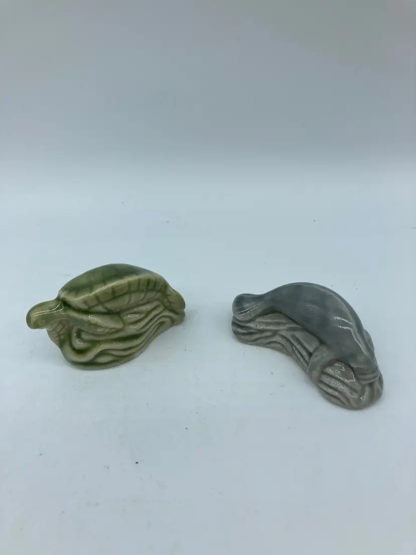 1992 Wade Red Rose Tea Endangered Animal Figurines of a Manatee and a Sea Turtle