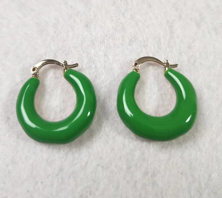 Lime Green Enamal Hoop Earrings
