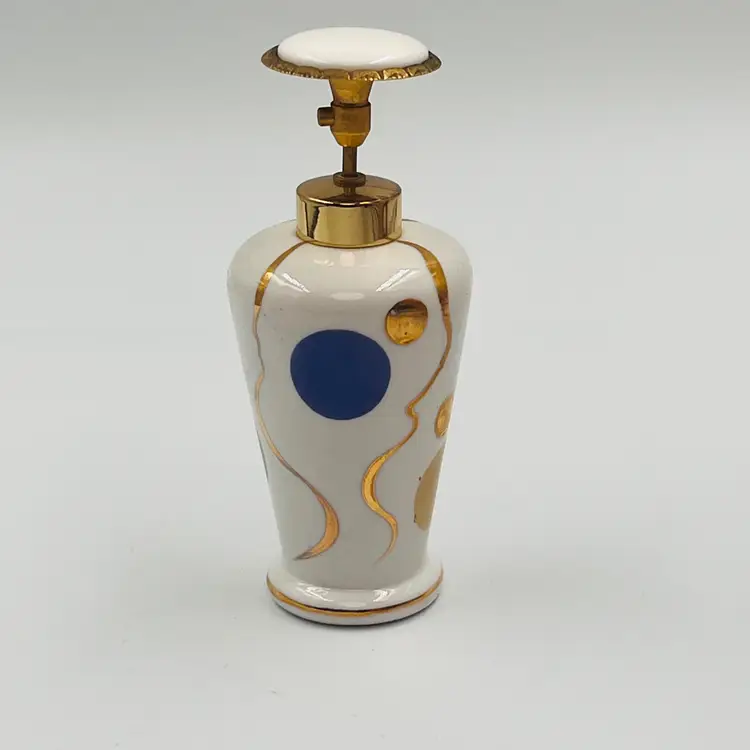 Glam Vanity Pump - Mid Century Porcelain Perfume Pink and Gold Mod Bathroom Chic - Retro Room Pop