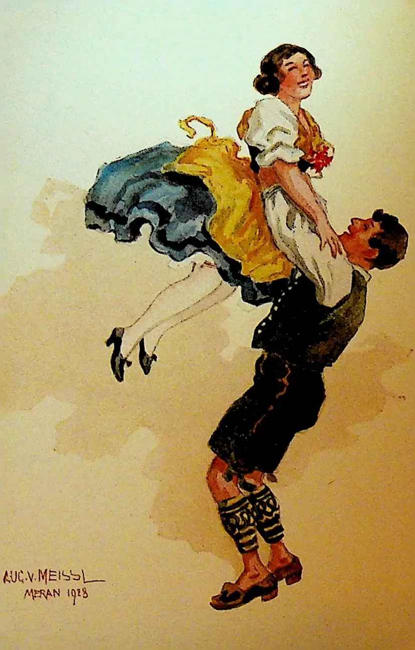 Aug V Meissl Signed Postcard 1928 Dancing