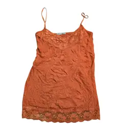 Vintage Womens Orange Lace Trim Cami Tank Top Sz XL Crinkle Long Line Y2k Fairy