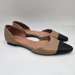 JJill Leather Tan Black D'Orsay Pointed Toe Ballet Flats Slip On 10 M Office New