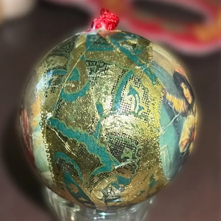 Paper Mache Christmas Ornament Red Green