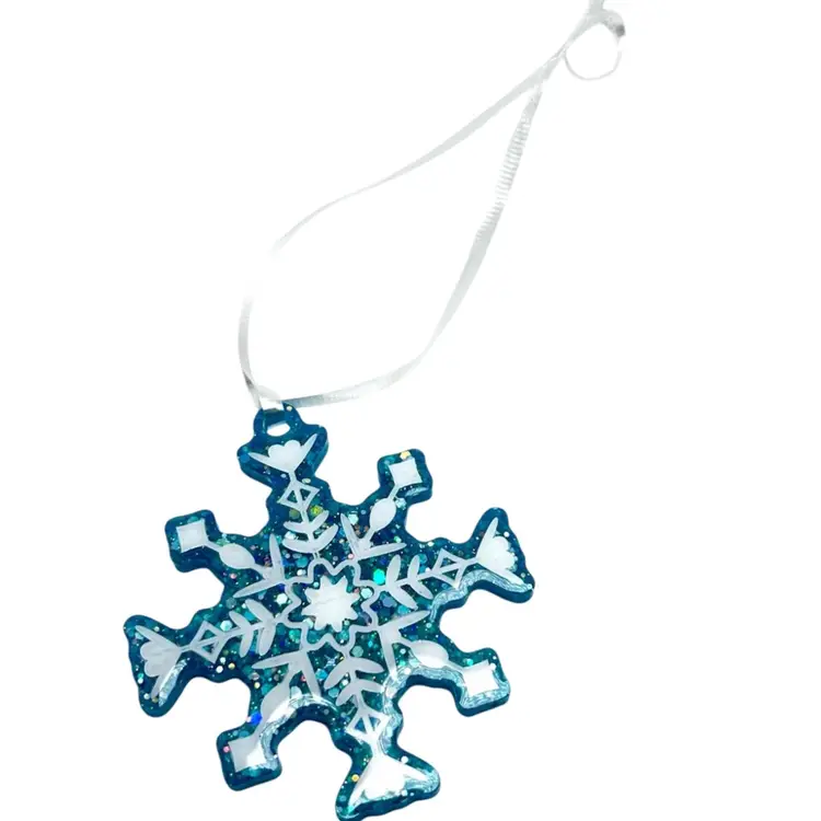 Handmade Nordic Design 1 Blue Glitter Resin Ornament