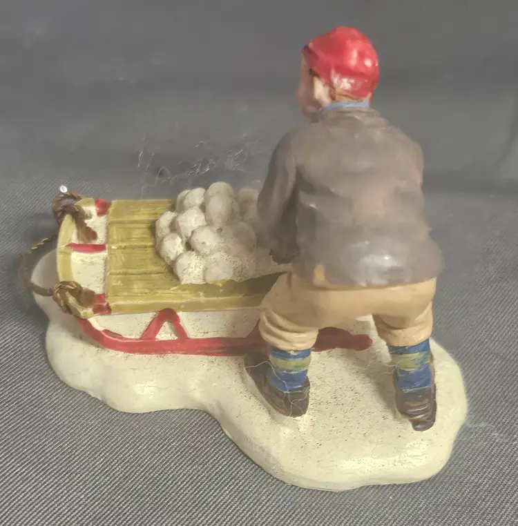 Vintage Christmas Ornament Figure Small Boy with Sled Snowball Fight