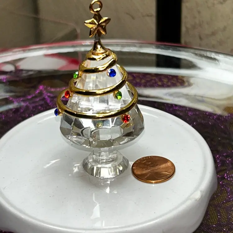 Vintage Handcrafted Lead Crystal Christmas Tree Ornament With 24K Gold  With Red, Blue, And Green Colored Crystal Accents