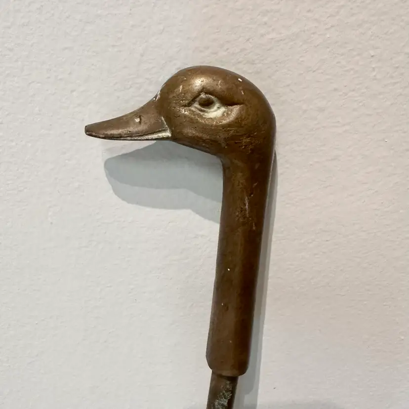 Vintage Brass Mallard Duck Head Fireplace Broom Stick Replacement MCM Decor
