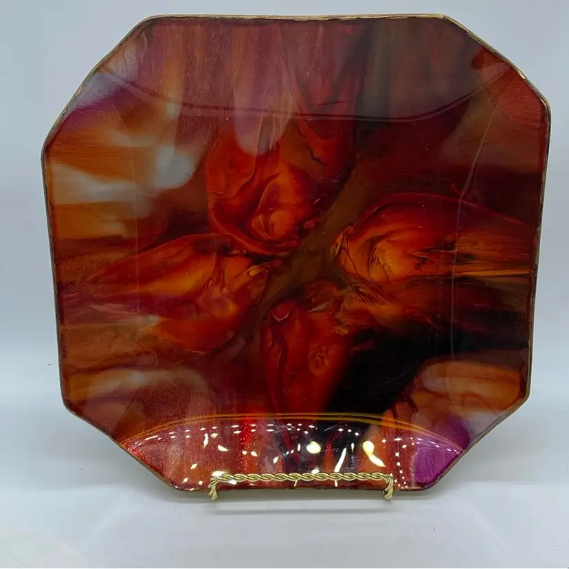 #3904 Canadian Seetusee Mayfair drip glaze decorative tray from Portage la Prairie. 10”