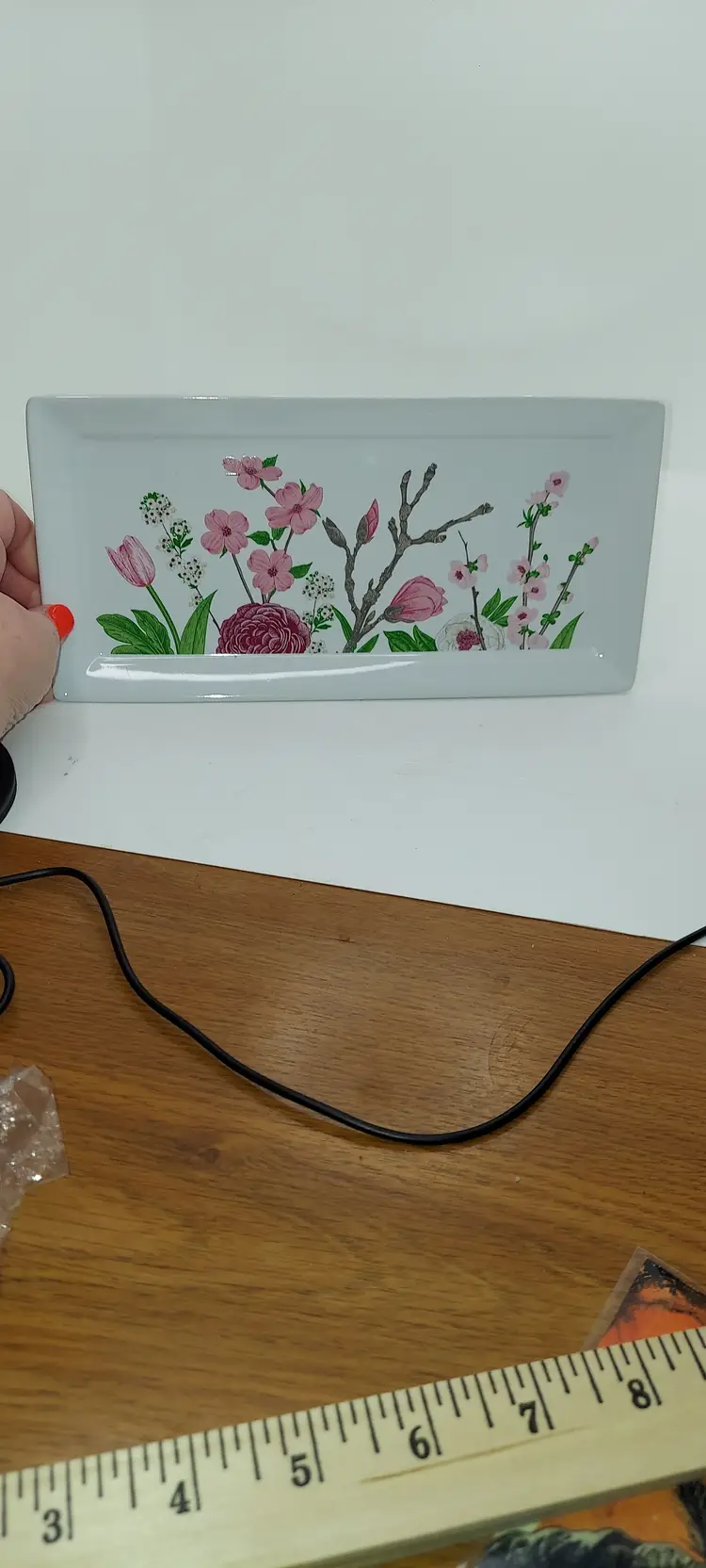 Grove Collaborative Floral Flowers Ceramic Rectangle Retired Trinket Tray Dish