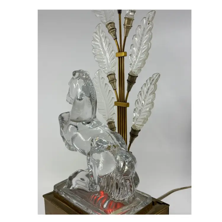 HTF Art Deco Rearing Horse Glass Vintage Lamp 18H 6x4.5Base Glows
