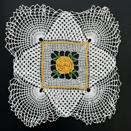 Handmade Yellow 3D Flower Doily Cotton Square Cottage Core Granny Vintage 17"