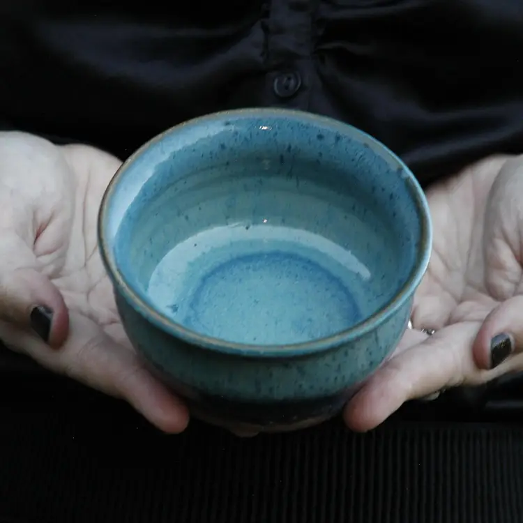 Luna's Aqua Blue Bowl with Flared Rim, 4.5" width