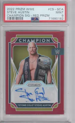 Stone Cold Steve Austin 2022 WWE Prizm Champion Red Prizm AUTO PSA 9