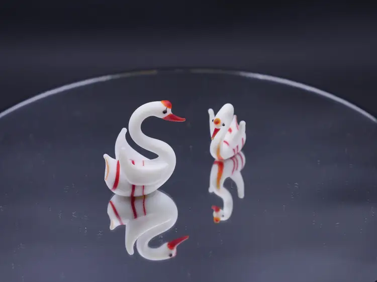 Miniature Murano Milk Glass Swan Pair