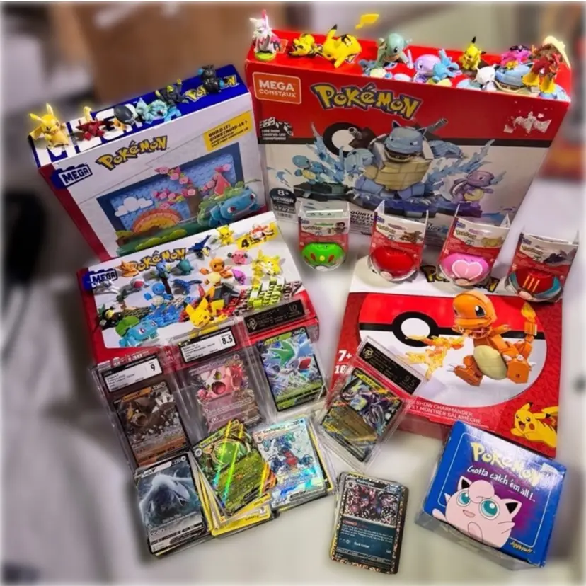 Pokémon 4 graded slabs, stacks of cards 24kt GOLD plated jigglypuff