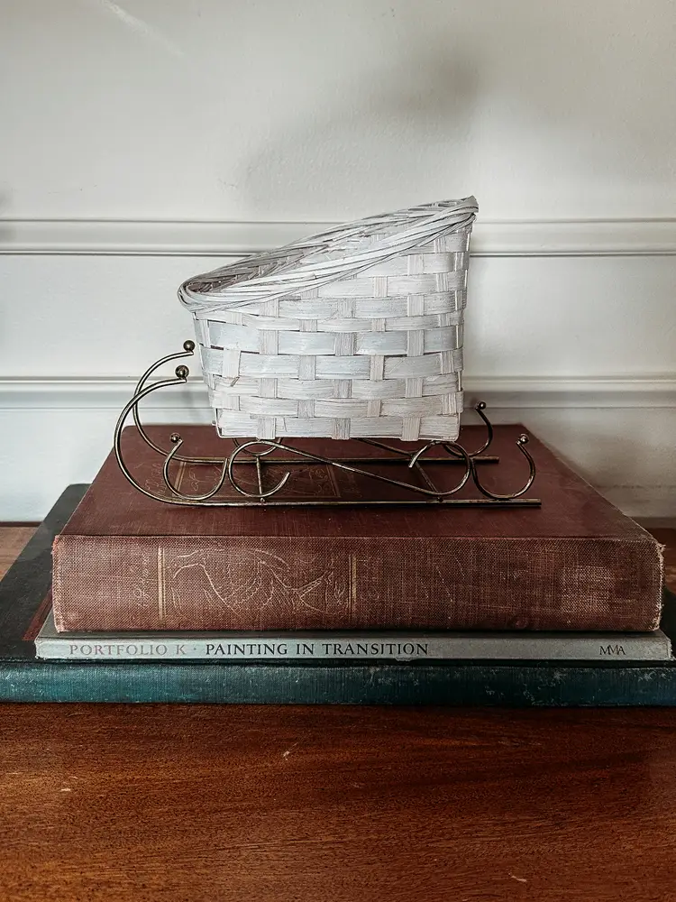 Wicker and Gold Metal Christmas Sleigh