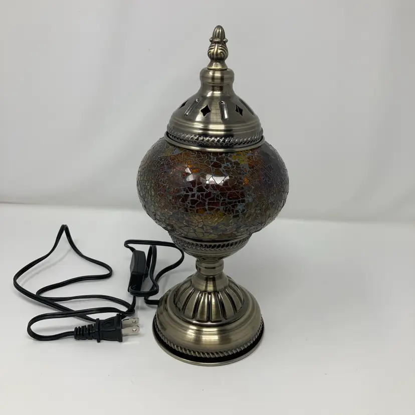 Mosaic Crackle Glass Globe Table Lamp! 11 1/2”!