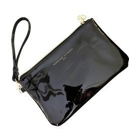 Adrienne Vittadini - Black Faux Patent Leather- Wristlet/ Clutch- Gold Tone Hardware- Plus a Phone Charging Insert.