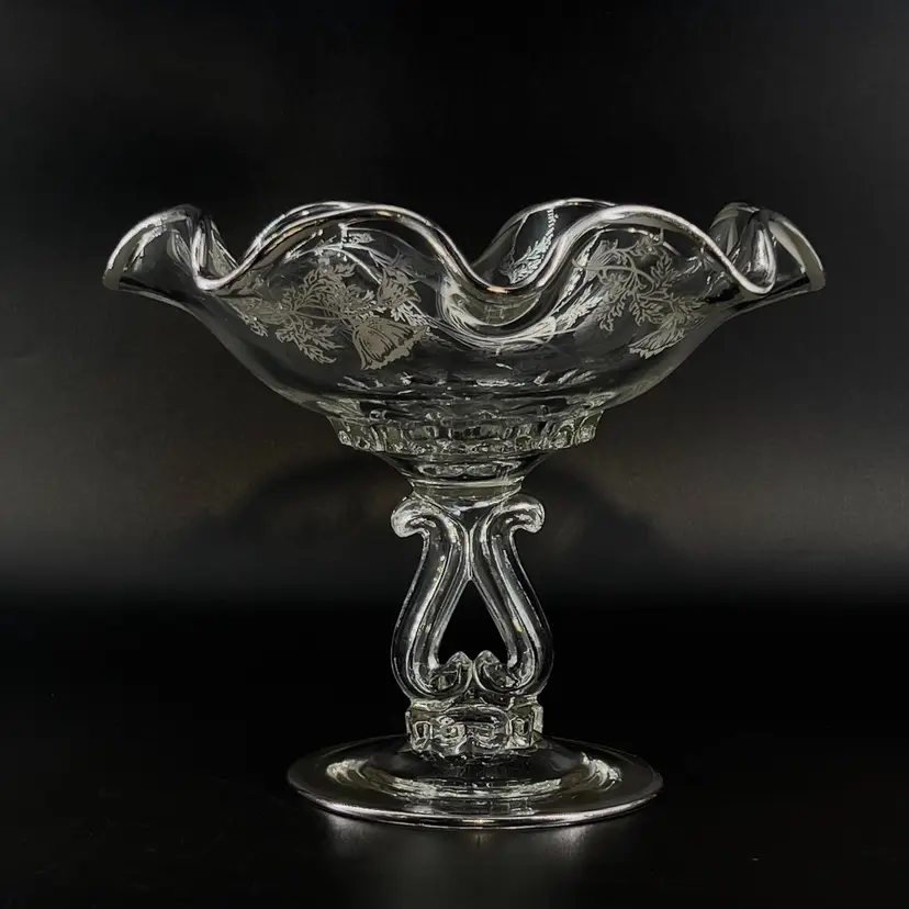 Vintage Pedestal Ruffed Compote
Silver Overlay Candy Dish 
Silver City Glass Co
Serveware Collection Co 1940s
Flanders Poppies Pattern