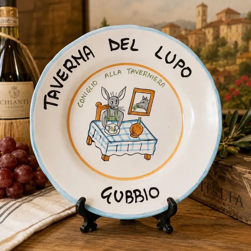 ◡̈ 
1998 ◡̈ Ristorante Del Buon Ricordo Gubbio ◡̈ Italy ◡̈ Solimene Hand Painted Plate ◡̈