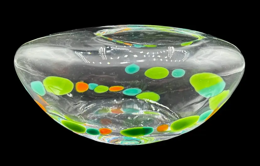 Crate and Barrel Lottie Hand Blown Glass Vase Polka Dots Made In Turkiye 3.75”