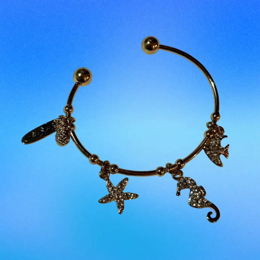 Signed Lilly Pulitzer (Target collab) Rhinestone Charm Goldtone Cuff Bracelet (KK)