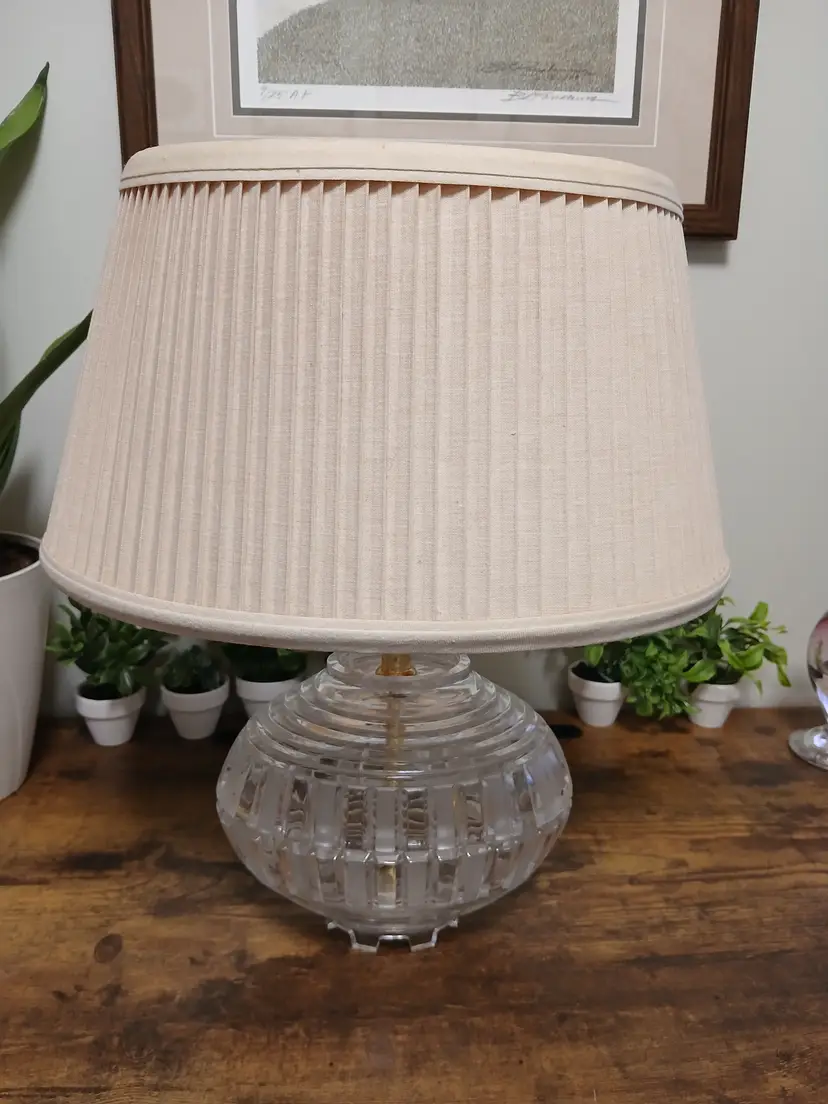 Vintage Made in  Germany  Crystal Table Lamp with Pleated Shade