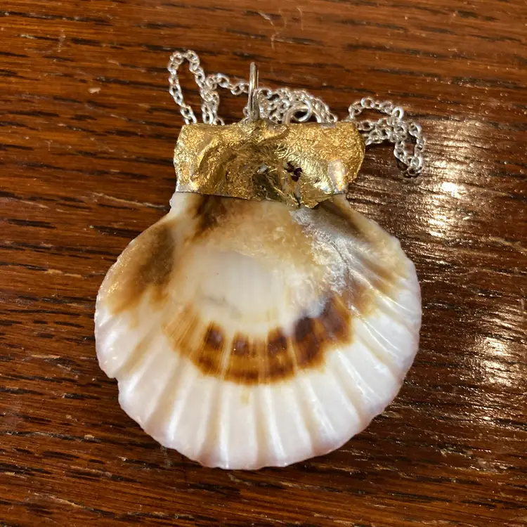 Pacific Pink Scallop Artisan Made Pendant Handcrafted Sea Shell Necklace 1.75 in x 1.5 in