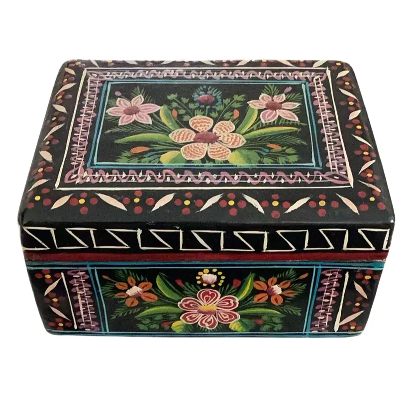 Vintage Olinala Wooden Box From Guerrero Mexico