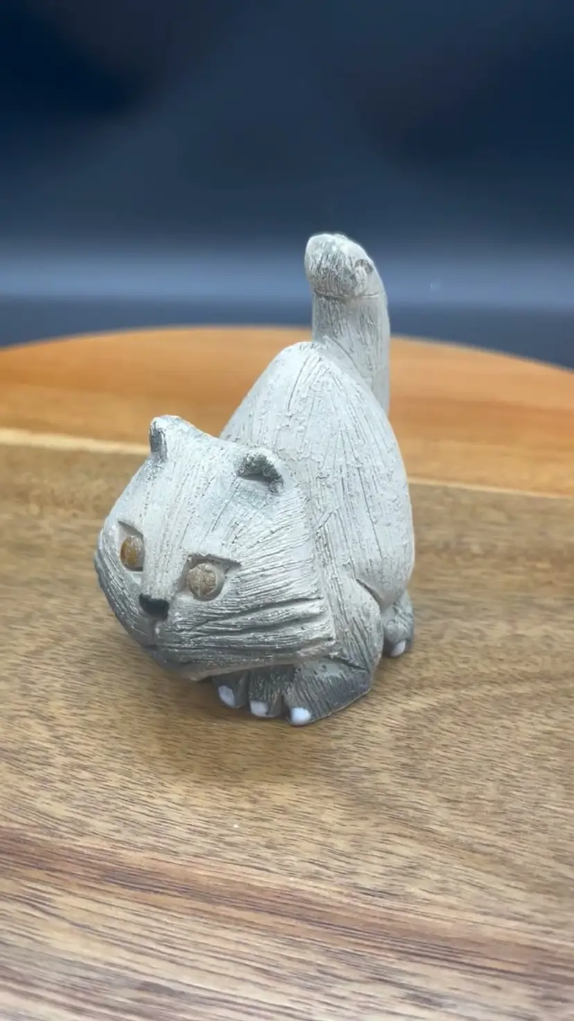 Vintage Signed Artesania Rinconada Cat Figurine - Uruguay