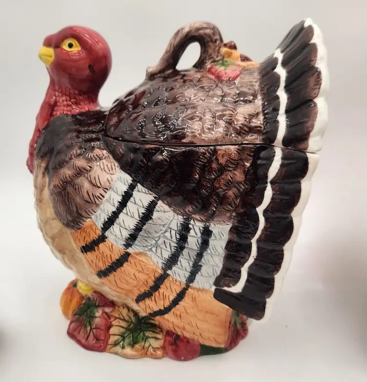 World Bazaar Turkey Soup Tureen & Bamboo Ladle Thanksgiving Vintage Lidded Dish