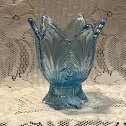 Vintage Fenton Glass Tulip Blue Iridescent Two Way Votive Taper Candle Holder