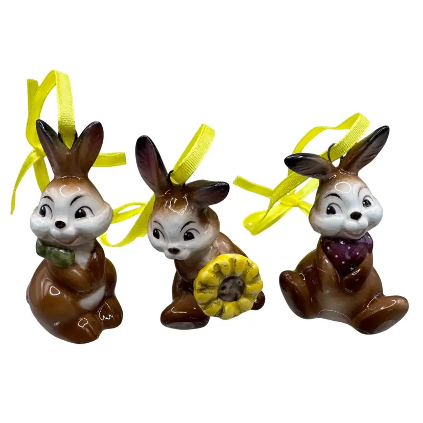 Three Adorable Goebel Miniature Porcelain Bunny Rabbit Ornaments. Excellent condition. Approx 2" tall