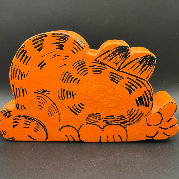 Vintage 90s Hand Painted Garfield Wooden Pencil Holder Desk Organizer Orange