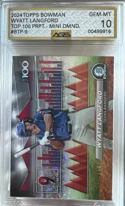 Wyatt Langford 2024 Topps Bowman Top 100 Mini Diamond /150 #BTP-9 AGS 10