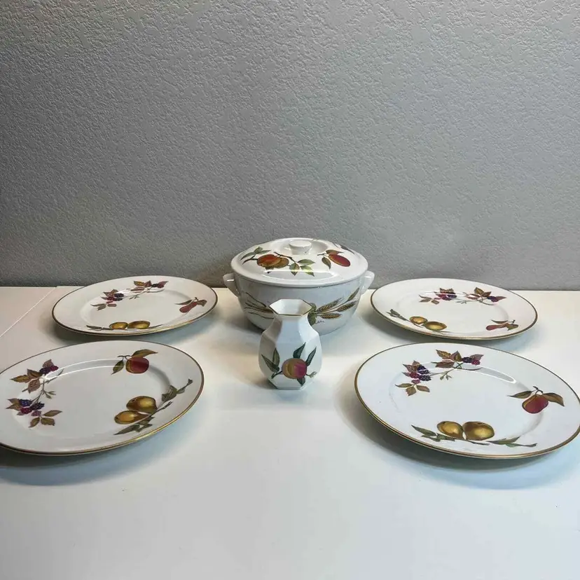 Royal Worcester Candle Holder Bowl Plates Evesham Round Serveware Lot